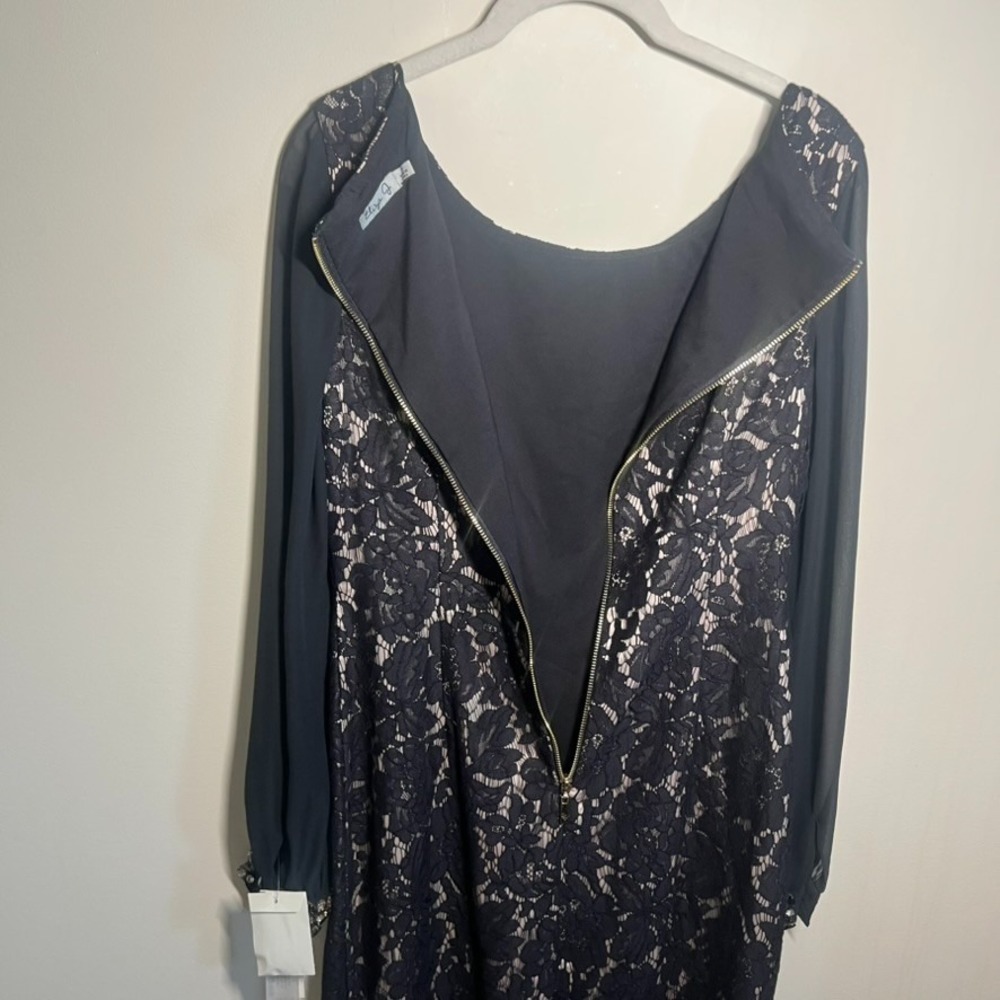 Eliza‎ J Women's Black Tan Floral Lace Sleeve Boatneck Dress Size: 8 Rhinestone - Picture 9 of 9